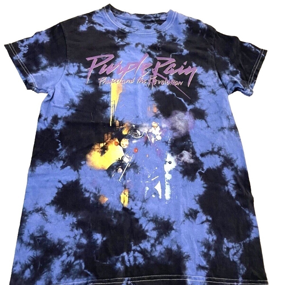 Purple Rain Prince and the‎ Revolution Tie Dye Adult SS T-shirt; Purple/Black; S